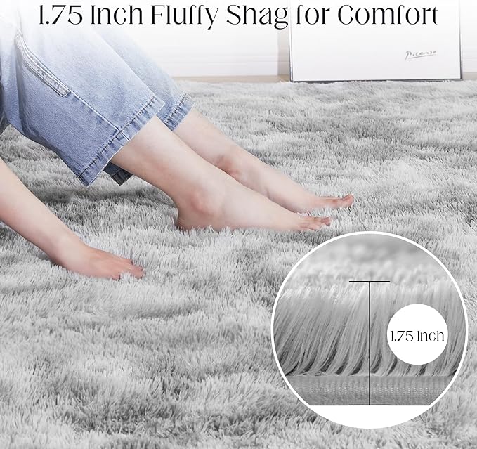 Area Rug, 4x5.8 Tie-Dyed Light Grey Rugs for Bedroom, Soft Plush Area Rugs for Living Room, Nursery, Study Room, Dressing Room, Home Decor