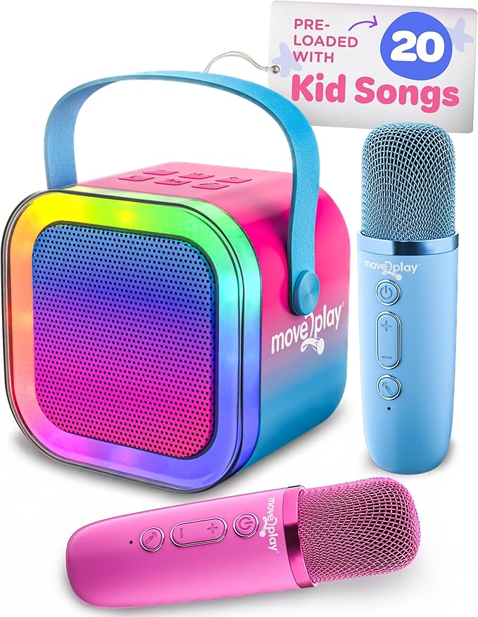 Move2Play, Karaoke Machine for Kids | Includes 20+ Kid Songs | 2 Microphones | Connect with Bluetooth | 3, 4, 5, 6, 7+ Year Old Gift | Toy for Girls, Boys, & Toddler | Birthday Present
