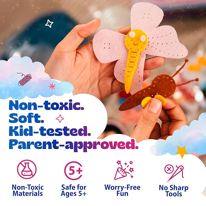 Pinwheel Crafts Beginner Sewing Kit for Kids Ages 5 6 7 8-12+ - Make Your Own Fairytale Characters Kids Sewing Kit - Play & Learn to Sew Craft Box, Girls & Boys Birthday Gifts