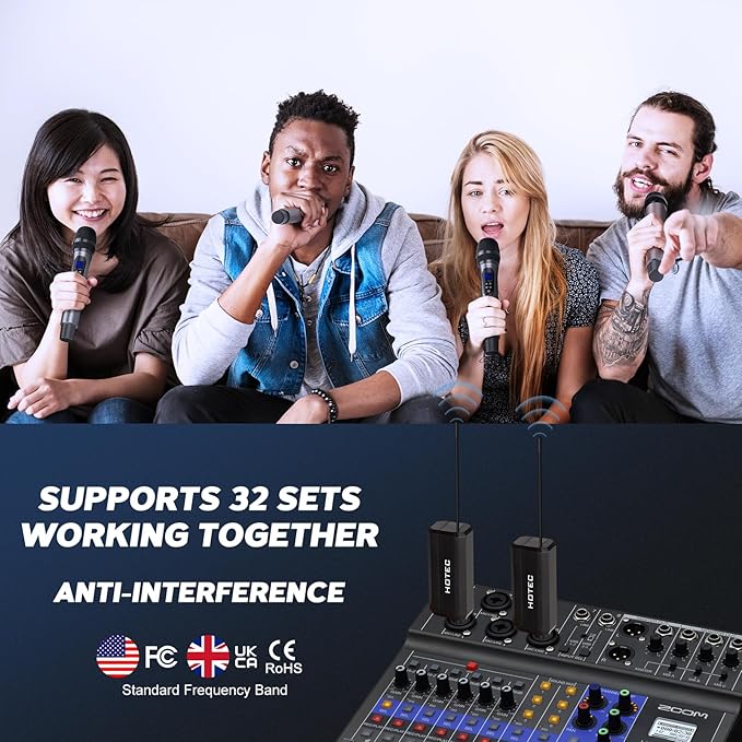 HOTEC Wireless Microphones Dual UHF Handheld Mic System with Echo/Volume Control, Rechargeable Receiver for Karaoke Church Wedding Party Speech, Compatible PA System, Karaoke Machine, and Mixer