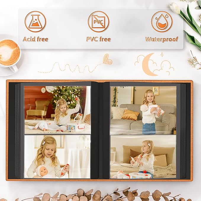 Popotop Photo Album 4x6 200 Pockets for Wedding Gifts,Linen Hardcover Picture Albums for Family Anniversary Baby Vacation Pictures