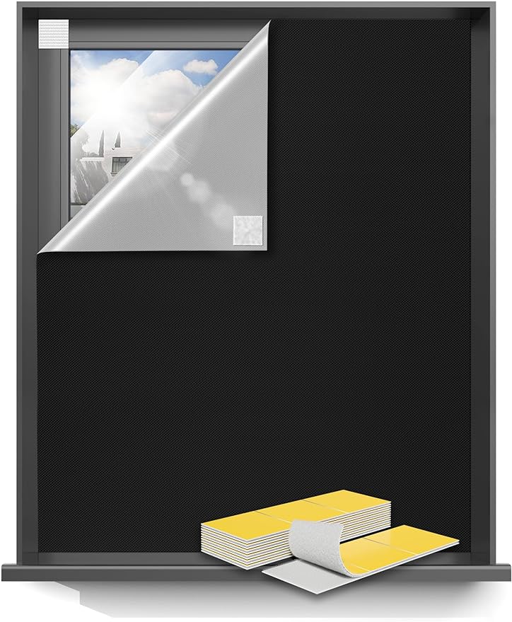 Sumobaby 75"x57" Portable Blackout Curtains, Blinds for Windows with Hook & Loop Tapes, 100% Blackout Window Shades, Window Curtains Easy to Cut Fit for Bedroom, Baby Room and TV Room (Black)