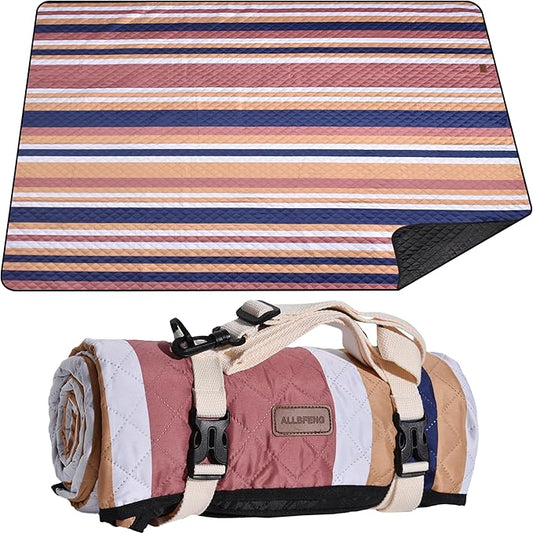 Waterproof Picnic Blanket 80" x 80" in Portable with Carry Strap for Beach Mat or Family Outdoor Camping Party, Park Blanket for Grass Park, Hiking, Travel, Concerts (Brown&Orange, 80" x 80")