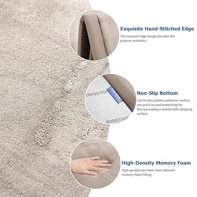 Baby Play Mat for Floor,1.3" Thick Memory foam Tummy Time Mat,79"×158“ Extra Large Soft Coral Velvet Nursery Rug,Non Slip Safe for Crawling,Toddlers,Infants,kids,Tatami Style for Living Room(Beige)