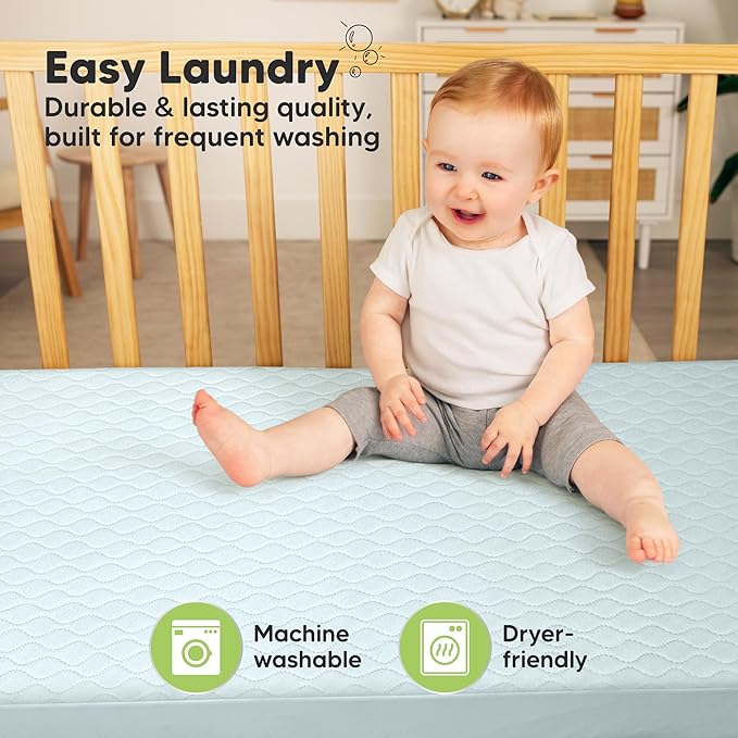 Waterproof Crib Mattress Protector Cover Fitted - 2-Pack Quiet Baby Crib Mattress Pad Sheets, 52" x 28" Soft Quilted Cotton Baby Sheet, Machine Washable, Easy Fit, Durable (Frost/Mavy)