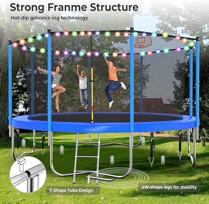 Upgraded 16FT 15FT 14FT 12FT 10FT 8FT Trampoline Outdoor with Basketball Hoop and Net, Capacity for 4-6 Kids and Adults