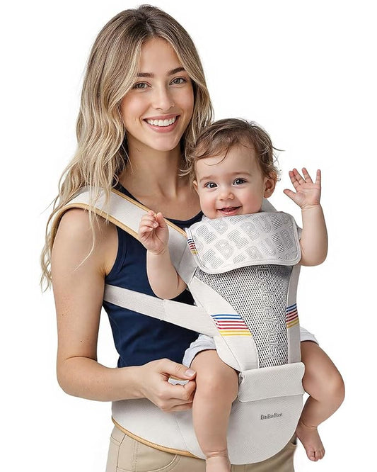 Baby Carrier with Hip Seat, BeBeBus 2-in-1 Ergonomic Newborn to Toddler Carrier up to 44 lbs, Detachable Hands-Free for Infant, All Season Forward-Facing Carry, Fits Waist Sizes up to 38 inch (White)