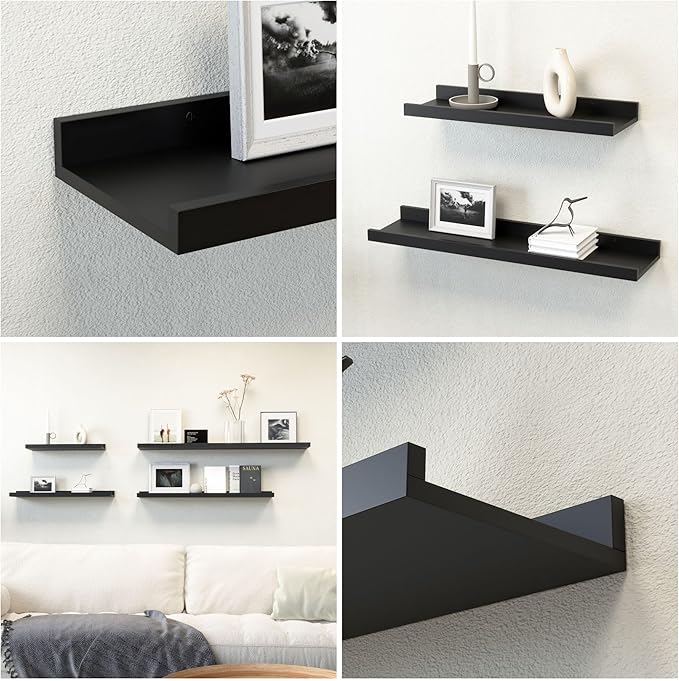 70.9 Inches Long Floating Shelves, 2 Set Modern Wall Shelf for Bedroom, Nursery Book Shelf with Lip, Picture Ledge Shelf for Wall Decor Living Room Bathroom Kitchen - Black