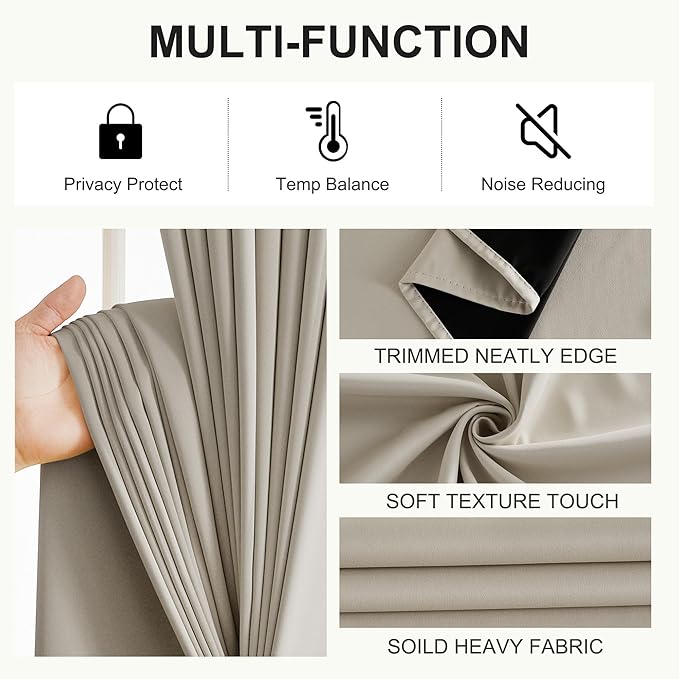 NICETOWN Bedroom Curtains 84 Inches Length, 100% Blackout Drapes Thermal Insulated with Grommet for Living Room Office Privacy Darkening Curtain, 2 Panels, 42 x 84 Inch, Natural