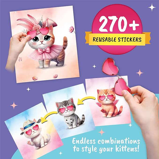 Sticker Dress Up Kitten - Kids Activity Book Learn Fashion Design for Kitten with Guides and 270+ Reusable Stickers. Gift for Girls Ages 5,6,7,8