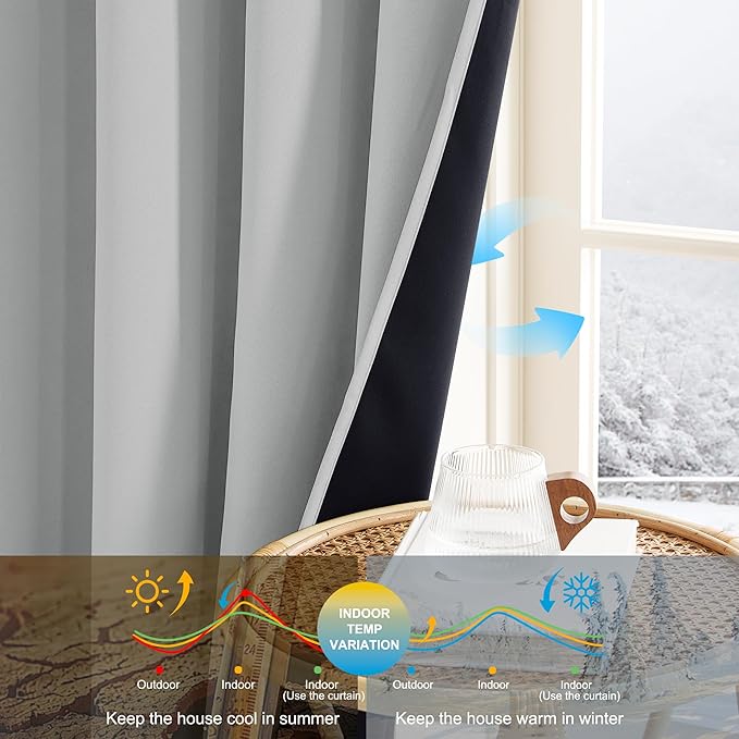 NICETOWN Blackout Curtains for Kitchen, Thermal Insulated Short Curtains for Living Room Window Blinds, Grommet Room Darkening Smart Plylux Curtians for Bedroom, 52 x 63 inch, 1 Pair, Silver Grey