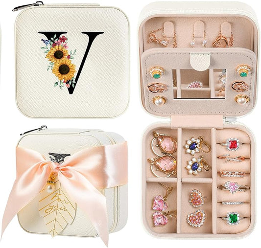 AYGXU Travel Jewelry Box for Women and Girls - Small Case With Initial A-Z - Teacher Gifts