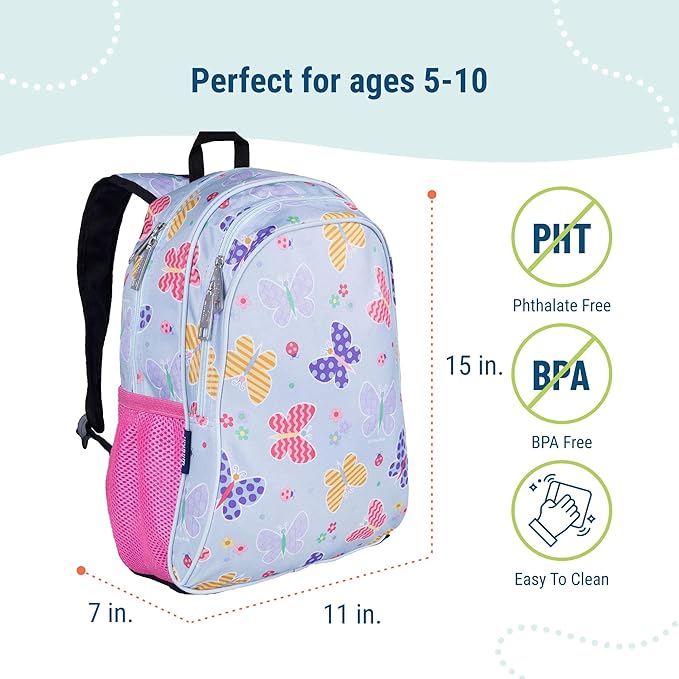 Wildkin 15-inch Kids Backpack – Durable, Padded, Adjustable for School & Travel - Butterfly Garden
