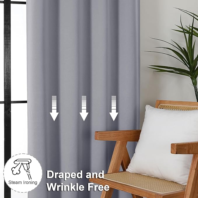Simplebrand Ava Silver Grey Blackout Curtains for Bedroom 90 Inches Long 2 Panels Set, Solid Privacy Energy Saving Living Room Window Treatment Curtains Blackout Drapes, W40 x L90 Inch, Silver Grey