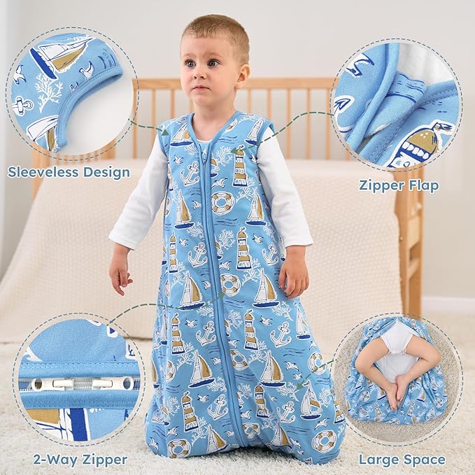 Yoofoss Baby Sleep Sack 0-6 Months, 1.5 Tog Baby Wearable Blanket with 2-Way Zipper, 100% Cotton Organic Fabric Winter Infant Sleeping Sack, Warm Soft Comfy