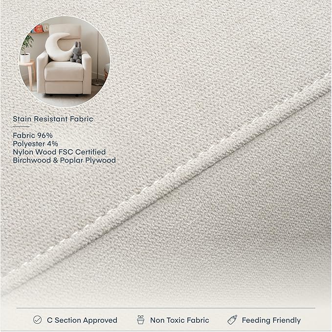 Nurture& The Glider – Premium Power Recliner Nursery Chair with Stationary Headrest | Designed for Comfort and Simplicity | Built-in USB Charger