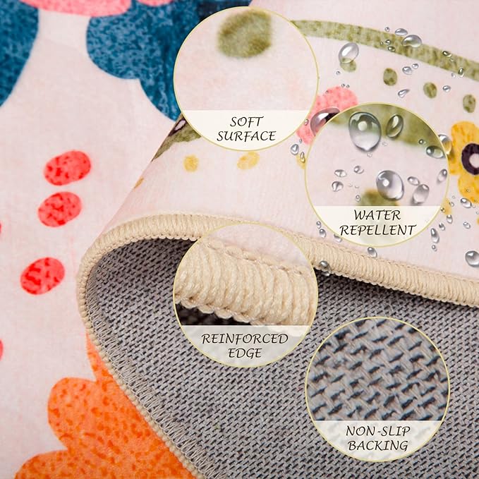 Floral 8ft Area Rug Machine Washable Soft Print Boho Carpet Non Slip Doormat Low Pile Flower Area Rugs for Living Room Bedroom Nursery Kitchen Dining Room Indoor-Pink