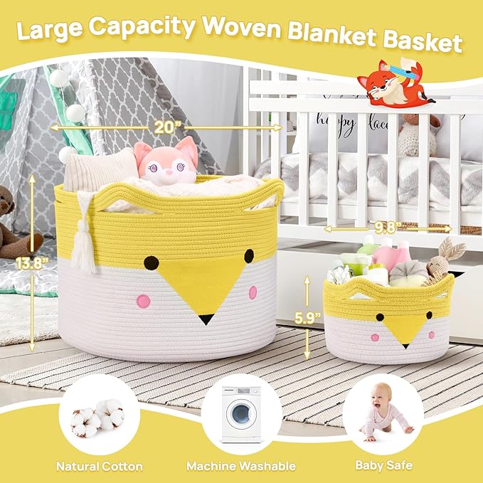 Large Baby Basket Toy Storage 3 Pack, (20"x13.8") Woven Baby Laundry Basket Blanket Basket, Stuffed Animal Storage, Baby Gift Basket Empty, Toy Basket for Kids, Dog, Cat.