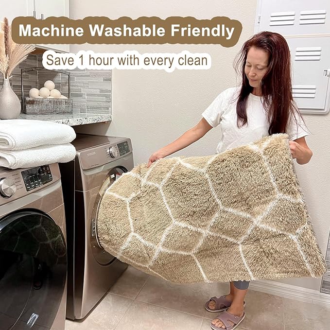 ONASAR 5x7 Area Rugs for Living Room Bedroom, Washable Fluffy Beige and White Shag Rug, Geometric Boho Soft Plush Shaggy Floor Carpet Mat for Nursery Kids Girls Boys Teen Dorm Home Decor Aesthetic