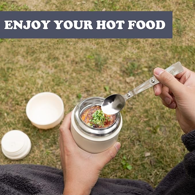 Thermo for Hot Food & Drinks, Thermo Lunch Box, 17oz Vacuum Insulated Food Container with Spoon&Drawstring Bag, Soup Thermo for Adults, White