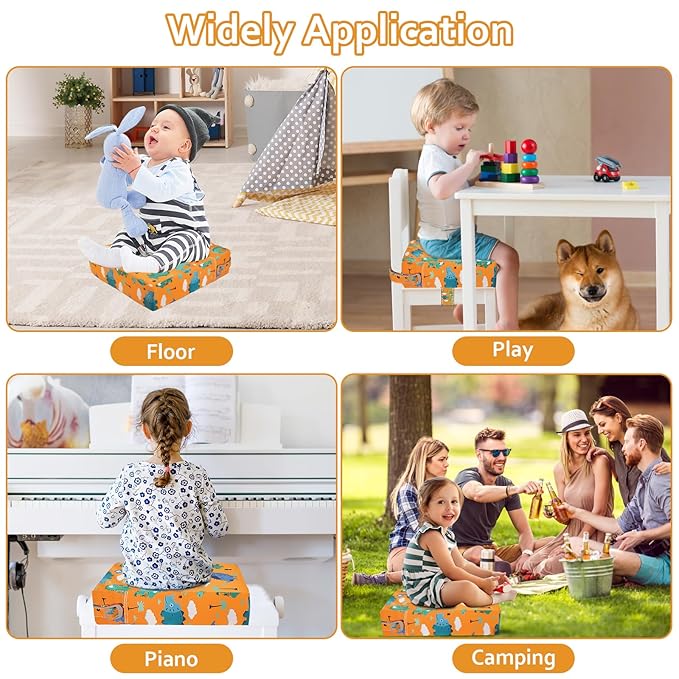 Toddler Booster Seat for Dining Table Kitchen Chair, Stronger Support Double Safe Straps Portable Booster Seat Dining Toddler, High Cushion for Travel Home with Non-Slip Bottom (Orange)