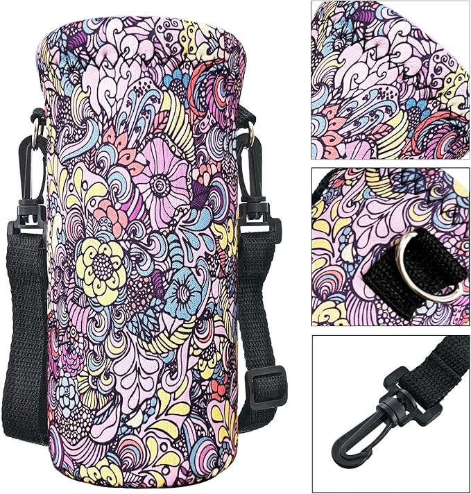 Neoprene Water Bottle Carrier Bag with Adjustable Shoulder Strap for Men Women Walking Hiking,Portable Insulated Holder Case for Stainless Steel/Glass/Plastic Bottles