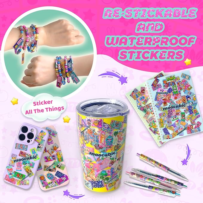 MooCubic Rolls Stickers Jewelry Making Kit, Includes 320 Mini Sticky, Builds 6 Bracelet or 2 Necklace, 200 Beads & 2 Pendants, Wearable DIY Friendship Gift for Kids Ages 5+ Girls & Boys (M1)