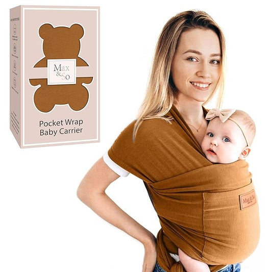 Baby Wrap Carrier - Premium Cotton Baby Carrier Wrap for Newborn to Toddler- Infant Carrier- Baby Holder One Size Fits All with Front Pocket by Max&so
