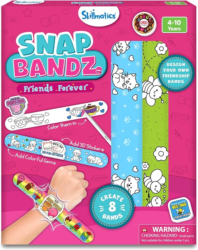 Skillmatics Craft Activity - Snap Bandz, Friendship Bands, DIY Jewelry Art & Craft Activity, Mess-Free, Creative Kit, 8 Bands (8.6"), Gifts for Girls & Boys Ages 4, 5, 6, 7, 8, 9, 10