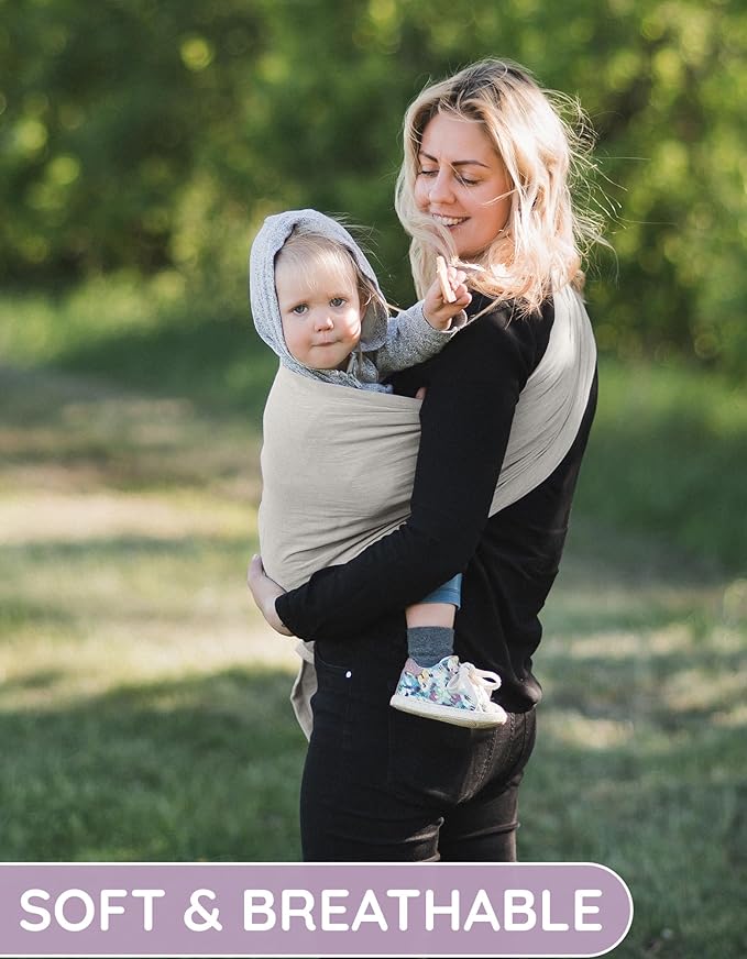 Lightweight - 100% Cotton Muslin Ring Sling Baby Carrier Newborn, Toddler, Infant Holder – Adjustable, Breathable, Beige Baby Sling Carrier