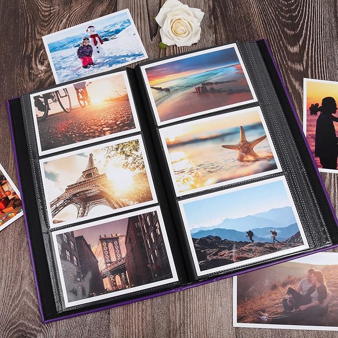 RECUTMS 6x4 Premium Leather Photo Album with 300 Pockets, Purple