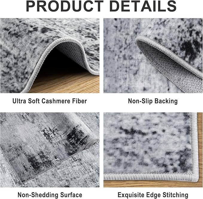 Area Rugs Living Room Rug - 4x6 Washable Modern Abstract Soft Neutral Non-Slip Carpet Large Indoor Floor Thin Carpets for Bedroom Dining Room Farmhouse Nursery Home Office Black