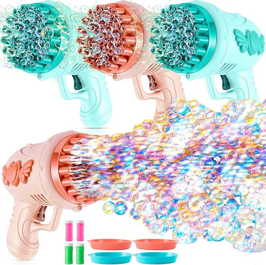 ShinyRelief 4 Pack Wedding Bubble Guns 32 Holes with Light, 4 Bottles Solution, Romantic Bubble Maker for Outdoor Ceremony, Wedding Party Favors, Photo Props, Reception Entertainment(Green and Pink)