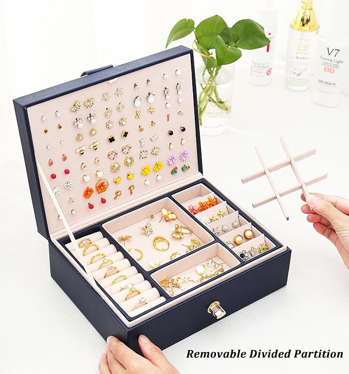 Womens Earring Jewelry Box for Girls Jewelry Earring Organizer Box Earring Holder Organizer for Girls Jewelry Organizer Earring Boxes for Women Girls Stud Earring Organizer Jewelry Box Navy