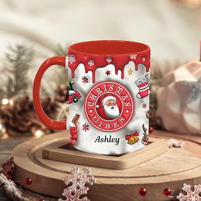 Personalized 3D Effect Christmas Mugs with Names, Santa Claus Coffee Mug, Custom Reindeer Accent Mug Christmas Gifts For Women Men Friends Family Gingerbread Man Mug 11 Oz