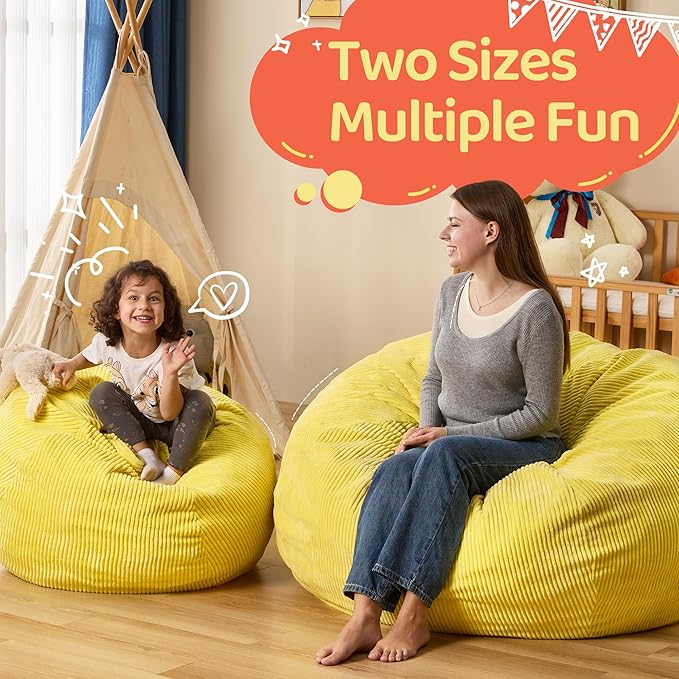 Bean Bag Chairs Teardrop Bean Bag Chair Beanbag Chair with Memory Foam Filled Machine Washable Cover for Living Room, Bedroom (Small,Yellow)