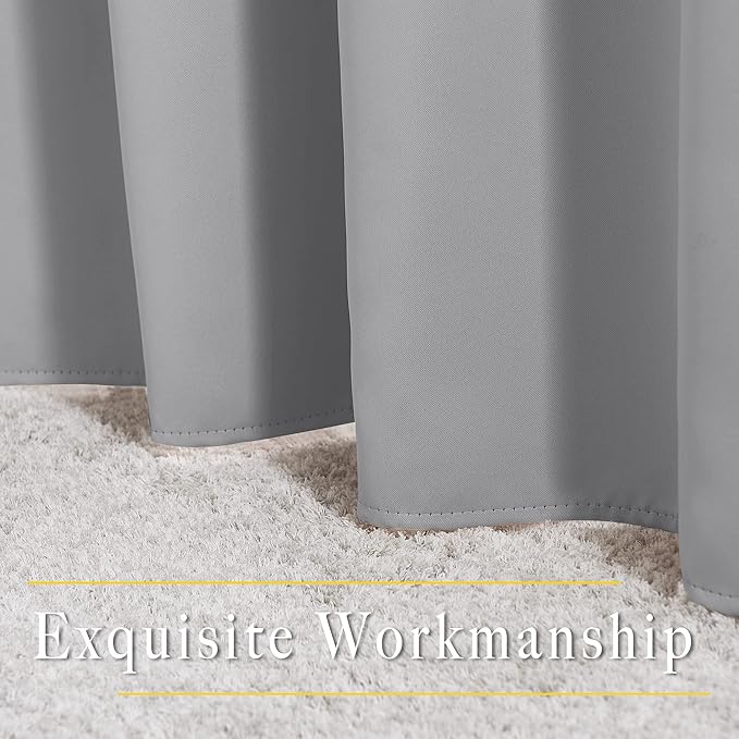 NICETOWN Blackout Curtains Panels for Bedroom - 3 Pass Microfiber Noise Reducing Thermal Insulated Solid Ring Top Blackout Window Drapes (2 Panels, 66 x 72 Inch, Silver Grey)