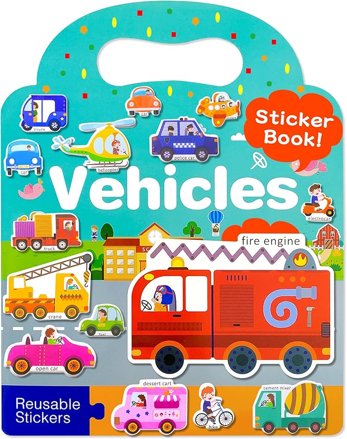 Benresive Reusable Sticker Books for Kids 2-4, Sticker Books for Toddlers 1-3 2-4, Toddler Travel Toys Activities Crafts Gifts - Vehicle