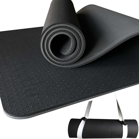 Extra Thick Exercise Yoga Mat with Strap - 2/5 Inch (10MM), Non-Slip Workout Mat for Yoga, Pilates, and Floor Exercises