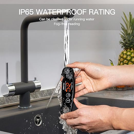 1-Second Rapid and Accurate Meat Thermometer - Waterproof Multifunctional Kitchen Food Thermometer, Ideal for Frying, Smoking, Grilling and More (Black)