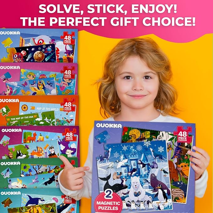 QUOKKA Magnetic Toddler Puzzles Ages 4-6 - 2x48 Travel Puzzles Games for Kids 3-5 Years Old - Activities Car Toy for Boys and Girls 2-4 yo - Polar & Jungle Animals Learning Magnet for Road Trip