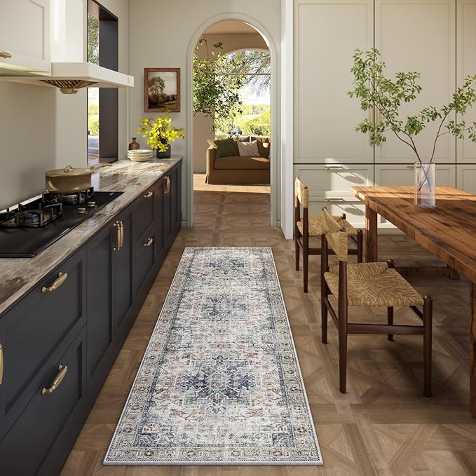 Machine Washable Kitchen Runner Rugs: 2'6"x8' Hallway Runner Rug Non Slip Low Pile Stain Resistant Soft Carpet Runners for Hallways Indoor Entryway Kitchen Laundry Room Beside Farmhouse