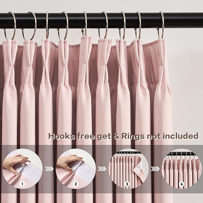 KEQIAOSUOCAI Pinch Pleated Curtains 92 Inches Long,Home Fashion Microfiber Thermal Insulated Cortinas Room Darkening Curtain for Bedroom (Baby Pink, 2 Panels, 40 Width by 92 inch Lenth)