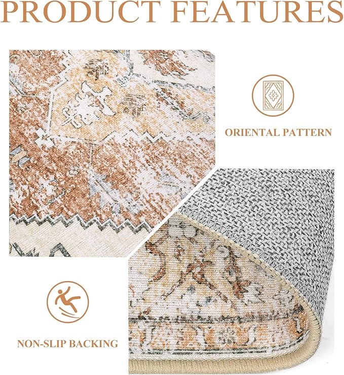 Lahome Boho Hallway Runners - 2x8 Runner Rug Non-Slip Washable Kitchen Runner Non-Shedding Lightweitht Floor Runners, Oriental Distressed Print Indoor Carpet Runner for Entrance Laundry Living Room