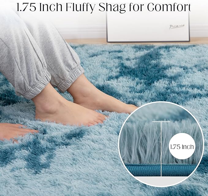 Luxury Area Rug, 6x9 Rugs for Living Room, Ultra Soft Rugs for Bedroom, Non-Slip Indoor Carpet for Nursery, Kids Room, Playroom, Home Decor, Tie-Dyed Blue