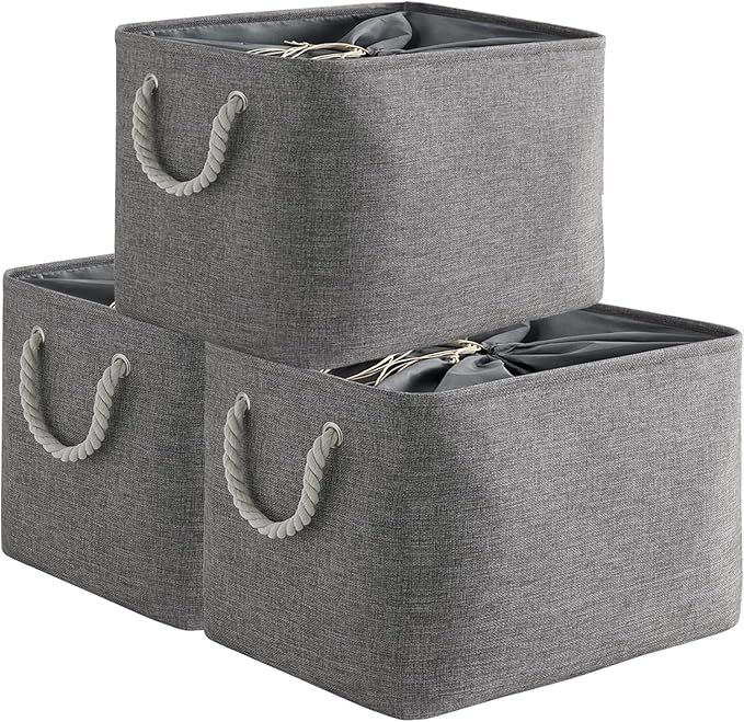 TheWarmHome Storage Basket for Organizing - 16x12x12 inch 3 Pack Fabric Storage Cubes, Cube Storage Bin for Shelves Closet Organizer Cloth Gift Toy (Grey)