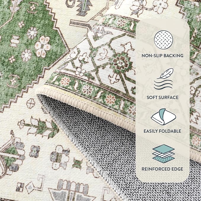 Lahome Boho Washable Hallway Runner Rug - 2x4 Rugs for Bedroom Non-Slip for Entrance (Green, 2'x4')