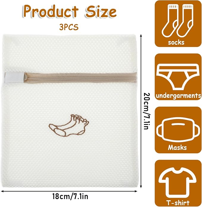 3 PCS Delicate Laundry Bag, Mesh Bags With Zipper for Socks, Underwear, Baby Clothes, Swimsuit - Small Durable Embroidery Bag, Travel Clothing Storage