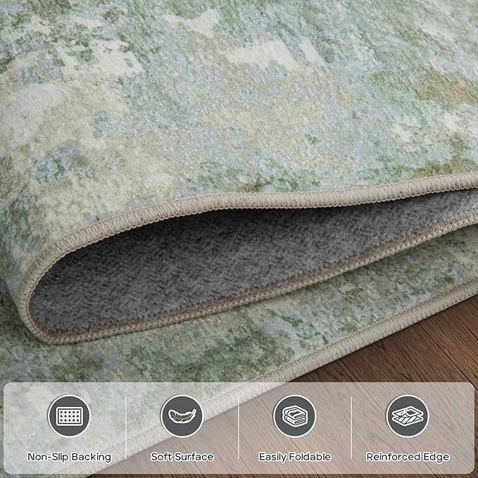 6x9 Area Rugs for Living Room Rug Washable: Modern Rug for Dining Room Bedroom Carpet Non Slip Low Pile 6 by 9 Indoor Abstract Nursery Home Office Green