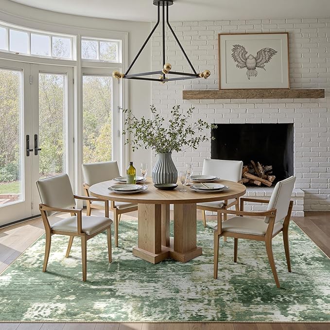 Washable Area Rugs 6'x9' Non-Slip Modern Abstract Soft for Living Room Entryway Bedroom Nursery, Print Pattern, Light Green/Yellow